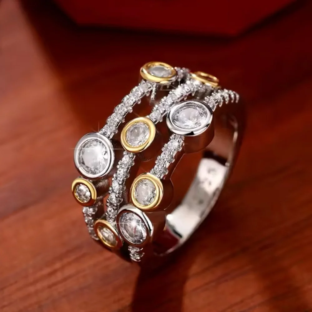 14k 3 Row Station Ring - Picture 7 of 13